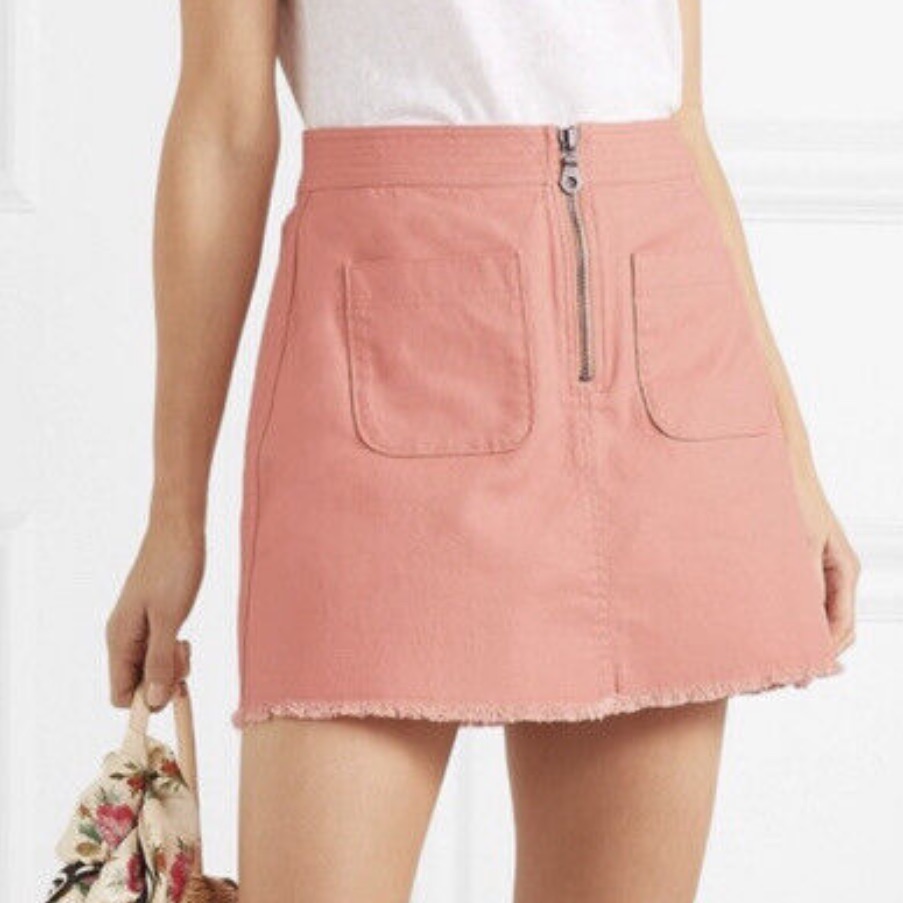 Madewell - Pink A-Line Denim Frayed Hem Mini Skirt
